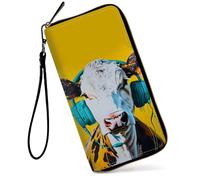 GFRGTFHYT Womens Wallet Large Capacity RFID Blocking PU Leather Wristlet Wallets for Women, Cow Listen to Music, Women Wallet, Cow Listen to Music