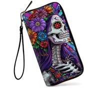 GFRGTFHYT Womens Wallet Large Capacity RFID Blocking PU Leather Wristlet Wallets for Women, Flower Human Bone, Women Wallet, Flower Human Bone