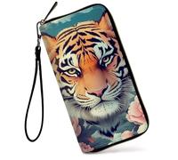 GFRGTFHYT Womens Wallet Large Capacity RFID Blocking PU Leather Wristlet Wallets for Women, Flower Tiger, Women Wallet, Flower Tiger