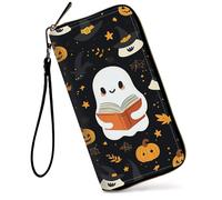 GFRGTFHYT Womens Wallet Large Capacity RFID Blocking PU Leather Wristlet Wallets for Women, Ghosts Books, Women Wallet, Ghosts Books