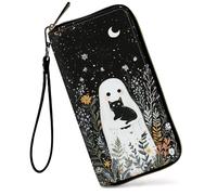 GFRGTFHYT Womens Wallet Large Capacity RFID Blocking PU Leather Wristlet Wallets for Women, Ghosts Cat, Women Wallet, Ghosts Cat