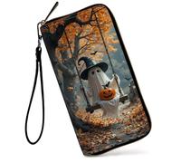 GFRGTFHYT Womens Wallet Large Capacity RFID Blocking PU Leather Wristlet Wallets for Women, Ghosts Pumpkin, Women Wallet, Ghosts Pumpkin