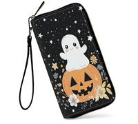GFRGTFHYT Womens Wallet Large Capacity RFID Blocking PU Leather Wristlet Wallets for Women, Ghosts Pumpkin Flowers, Women Wallet, Ghosts Pumpkin Flowers