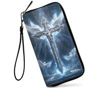 GFRGTFHYT Womens Wallet Large Capacity RFID Blocking PU Leather Wristlet Wallets for Women, God Jesus Christian Cross, Women Wallet, God Jesus Christian Cross