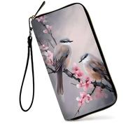 GFRGTFHYT Womens Wallet Large Capacity RFID Blocking PU Leather Wristlet Wallets for Women, Magpie Birds Plum Blossoms, Women Wallet, Magpie Birds Plum Blossoms