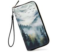 GFRGTFHYT Womens Wallet Large Capacity RFID Blocking PU Leather Wristlet Wallets for Women, Misty Forest, Women Wallet, Misty Forest