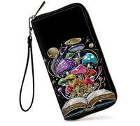 GFRGTFHYT Womens Wallet Large Capacity RFID Blocking PU Leather Wristlet Wallets for Women, Mushrooms Magic Book, Women Wallet, Mushrooms Magic Book