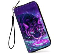 GFRGTFHYT Womens Wallet Large Capacity RFID Blocking PU Leather Wristlet Wallets for Women, Purple Tiger, Women Wallet, Purple Tiger