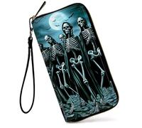 GFRGTFHYT Womens Wallet Large Capacity RFID Blocking PU Leather Wristlet Wallets for Women, Skull Human Skeleton, Women Wallet, Skull Human Skeleton