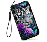 GFRGTFHYT Womens Wallet Large Capacity RFID Blocking PU Leather Wristlet Wallets for Women, Tiger Flowers, Women Wallet, Tiger Flowers