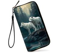GFRGTFHYT Womens Wallet Large Capacity RFID Blocking PU Leather Wristlet Wallets for Women, Wolves Forest, Women Wallet, Wolves Forest