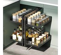 GFRYSBMQ Kitchen Blind Corner Pull Out Shelf with 4 Shelf Tray Baskets Hidden Pull Out Blind Corner Cabinet Organizer Heavy Duty Blind Corner Storage Cans Pots for Left