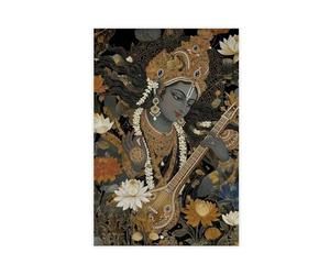 GFSAT Saraswati Veena Playing Gold Canvas Print, Spiritual Wall Art Canvas Poster for Bedroom Decor Gift