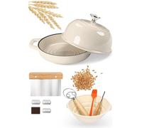 GFTIME Cast Iron Dutch Oven with Lid, Bread Baking Pot with Proofing Basket, Single Cutter, Dough Mixer, Sourdough Baking for Kitchen, Braising, 5 Quart, Cream White