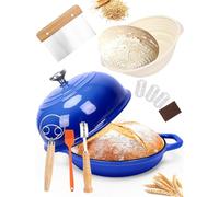 GFTIME Cast Iron Dutch Oven with Lid, Bread Baking Pot with Proofing Basket, Single Cutter, Dough Mixer, Sourdough Baking for Kitchen, Braising, 5 Quart, Blue