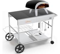 GFTIME Improved Pizza Ovens Grill Trolley for Koda/Karu/Fyra 16 & 12, 128 x 64 x 78 cm Rolling Kitchen Trolley, Serving Trolley Grill Stand for Ninja Woodfire, Blackstone Griddle, Trolley for Weber Q