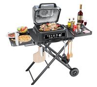 GFTIME Portable Grill Trolley for Weber, Ninja, Ooni, Blackstone, Nexgrill, Traeger and Most Portable Grills and Pizza Ovens, Outdoor Grill Trolley with Wheels, Side Tables and Paper Towel Holder