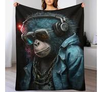 GFTTTFG Monkey DJ Blanket Soft Sofa Throw, Flannel Blankets for Settees/Chairs/Bed - Lightweight, Warm, Cozy And Durable （150×200cm）