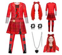 GFTYBCST Girls Red Princess Costume, Red Jumpsuit with Rising Costume, Halloween and Birthday Party, 5-12 Years Cosplay with Wig (9-10 Years)