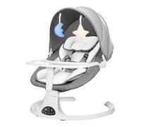 GFU Baby Bouncer, Portable Baby Swing Electric with 5 Swing Speed, 5-Point Harness, 3-Stage Timer, Baby Swing Chair from Birth with 2 Plush Toys and a Mosquio Net（Grey）