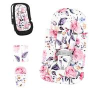 GFU Infant Car Seat Insert with 3 Strap Covers, 3 in 1 Reversible Floral Baby Car Seat Head Support for Newborn, 3D Soft Minky Carseat Cushion for Preemie to Infant, Stroller, Swing, Bouncer