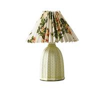 GFUIRRHDC LED Desk Lamp Ceramics Bedside Lamps with Pleated Cloth Shade Retro Table Lamps for Bedroom Living Room Nightlight, 12.6" H Table Lamp Reading Lamp(Flower Color)