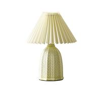 GFUIRRHDC LED Desk Lamp Ceramics Bedside Lamps with Pleated Cloth Shade Retro Table Lamps for Bedroom Living Room Nightlight, 12.6" H Table Lamp Reading Lamp(Cream)