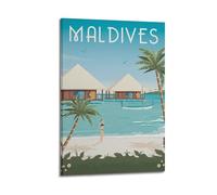 GFUWEWQEGUU Maldive Islands Posters Aesthetic Wall Art Decorative Painting Poster Decor Vintage Canvas for Living Room Bed Room 24x36inch(60x90cm) Frame-style