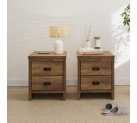 Gfw Boston 2 Drawer Bedside Table Pair Knotty Oak, Brown