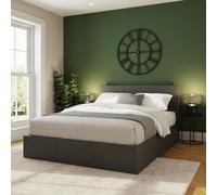 GFW End Lift Double Ottoman Grey Fabric Bed & Bonnel Mattress, Grey