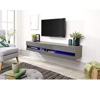 GFW Galicia 150cm Wall TV Unit with LED, Grey Floating TV Cabinet with Lift-Up Doors and Hidden AV Storage, Modern Entertainment Unit