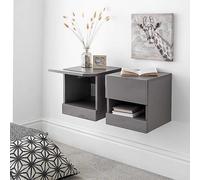 GFW Galicia Pair of Wall Hanging Bedside Tables with LED Downlight White