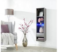 GFW Galicia Wall Mounted Narrow LED Bookcase - Grey