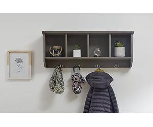 GFW Kempton Wall Rack with 4 Storage Cubbies & 3 Coat Hooks, Hallway Storage Shelf, Wall Mounted Coat Rack for Entrance, Hallway, Utility Room & Bedroom
