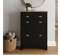 GFW Lancaster 2 Door 1 Drawer Black and Oak Shoe Cabinet