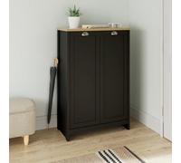 GFW Lancaster 2 Door Black and Oak Tall Shoe Cabinet