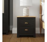 GFW Lancaster 2 Drawer Bedside Table - Black