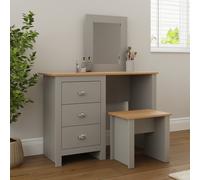 GFW Lancaster 3 Drawer Dressing Table With Stool - Grey
