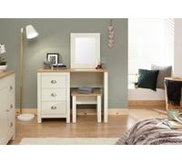 GFW Lancaster 3 Drawer Cream Dressing Table Set with Mirror - Size: 44 x 104 x 131cm - Wilko