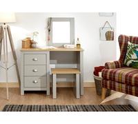 GFW Lancaster 3 Drawer Grey Dressing Table Set with Mirror - Size: 44 x 104 x 131cm - Wilko