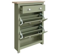 Lancaster 2 Door 1 Drawer Shoe Cabinet Storage Foldable Shelves Unit Hallway Bedroom Cream Oak GFW Green One Size