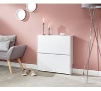 Narrow High Gloss 2 Tier Shoe Cabinet - White