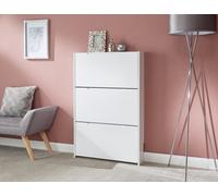 Narrow High Gloss 3 Tier Shoe Cabinet - White