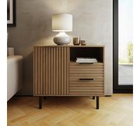 GFW Nervata Single Door 2 Drawer Single Shelf Oak and Black Ribbed Compact Sideboard - Size: 72 x 78 x 39cm - Wilko