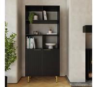 GFW Nervata 2 Door 5 Shelf Black and Gold Ribbed Tall Shelving Unit