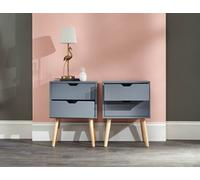 GFW Nyborg Pair Of Two Drawer Bedside Tables Dark Grey, Grey