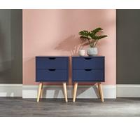 GFW Nyborg 2 Drawer Nightshadow Blue Bedside Table Set of 2 - Wilko
