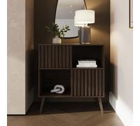 GFW Rowan 2 Door 2 Shelf Walnut Slatted Compact Sideboard - Size: 84 x 80 x 39cm - Wilko