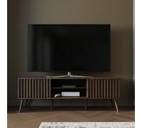 GFW Rowan 2 Door 2 Shelf Walnut Slatted TV Unit - Size: 51.5 x 150 x 39cm - Wilko