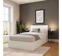 Gfw Side Lift 3 Ft Single White Faux Leather Ottoman Bed Frame, Storage With Hydraulic And Stitched Headboard